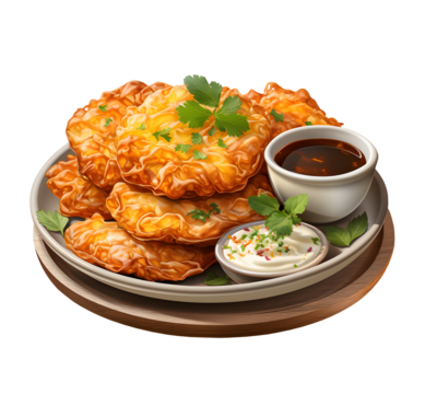 Colorful watercolor bolinho de bacalha Brazilian food dish in hand drawn sketch on png background.