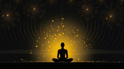 A background for a yoga event, with yellow elements and dark theme, with meditation and sound healing concept,