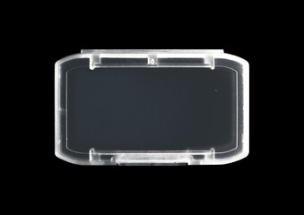 Case on black background. Isolated transparent mockup. Clean cover box template.