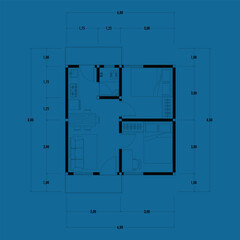 Architecture plan with furniture. home floor plan, isolated on blue background, stock illustration. vector eps 10.