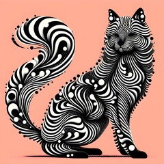  Wavy lines form an animal silhouette with dots.

