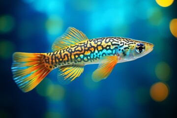 Fototapeta na wymiar Beautiful guppy fish swimming gracefully in a colorful aquatic environment
