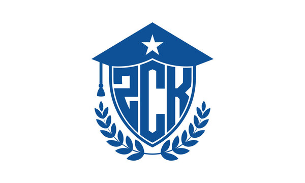 ZCK three letter iconic academic logo design vector template. monogram, abstract, school, college, university, graduation cap symbol logo, shield, model, institute, educational, coaching canter, tech