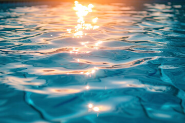 Calm water in pool with sunlight. The concept of peace and relaxation.