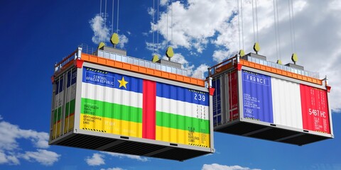 Shipping containers with flags of Central African Republic and France - 3D illustration