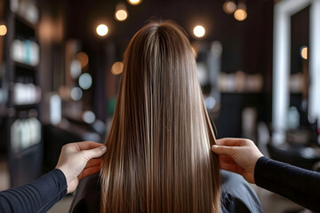 Woman with Long Straight Hair in a Salon