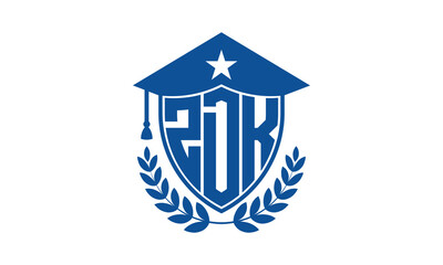 ZDK three letter iconic academic logo design vector template. monogram, abstract, school, college, university, graduation cap symbol logo, shield, model, institute, educational, coaching canter, tech