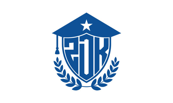 ZDK three letter iconic academic logo design vector template. monogram, abstract, school, college, university, graduation cap symbol logo, shield, model, institute, educational, coaching canter, tech