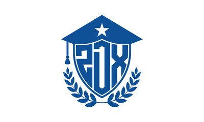 ZDX three letter iconic academic logo design vector template. monogram, abstract, school, college, university, graduation cap symbol logo, shield, model, institute, educational, coaching canter, tech