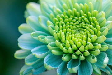 Close up blue-green chrysanthemum flower close-up. Macro shot.