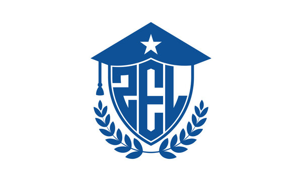 ZEL three letter iconic academic logo design vector template. monogram, abstract, school, college, university, graduation cap symbol logo, shield, model, institute, educational, coaching canter, tech