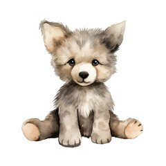 wolf plush watercolor sitting on a transparent background png isolated