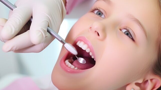 The dentist examined the children's teeth in the clinic, montage photography, photo grade,