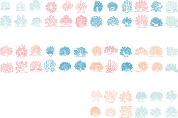 bundle coral sea line icons 