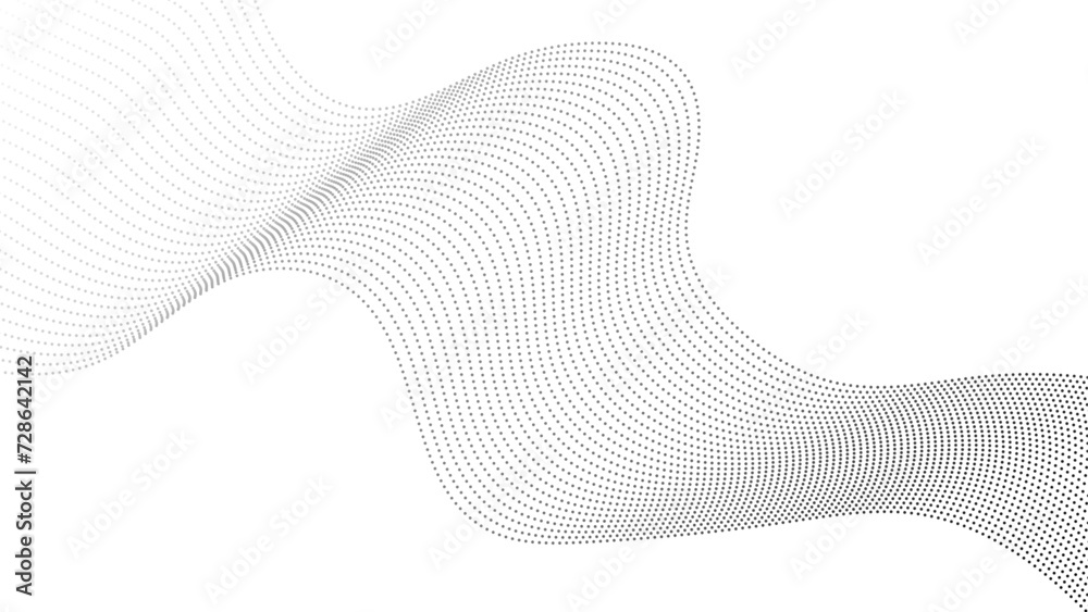 Wall mural halftone flowing wavy gradient dots shape isolated on transparent background. abstract halftone flow