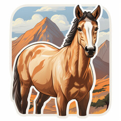 Illustration of a Majestic Horse in a Mountainous Landscape

