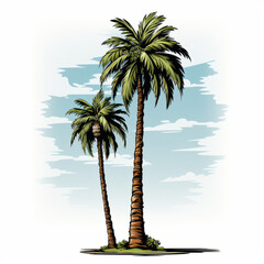 Tropical Palm Trees Illustration on Clear Sky Background

