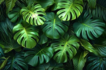 Botanical illustration. Tropical seamless pattern. Rainforest, jungle. Palm leaves