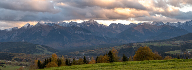 view of the mountains from another mountain in autumn	