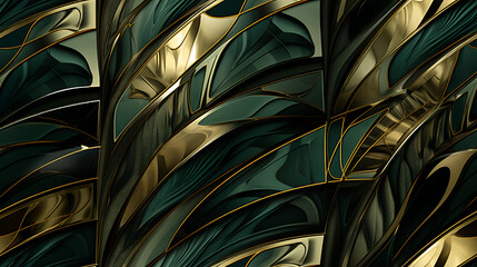 abstract art in rich dark green, silver and gold colors - Seamless tile. Endless and repeat print.