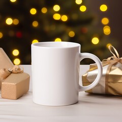 Obraz na płótnie Canvas Blank Mug Magic, Christmas Setting Mockup for Festive Vibes