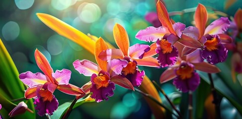 Vibrant orchids against nature's backdrop, Generative AI