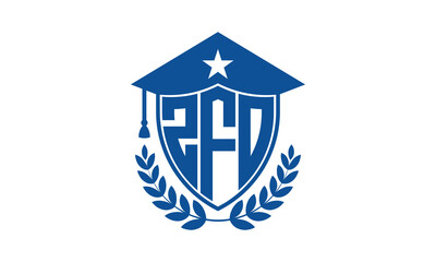 ZFO three letter iconic academic logo design vector template. monogram, abstract, school, college, university, graduation cap symbol logo, shield, model, institute, educational, coaching canter, tech