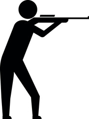 Hunting icon sign. A man shooting with a gun. Poster signs and symbols.