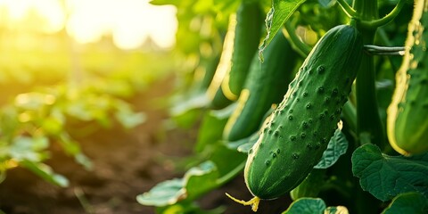 Organic cultivation of greenhouse cucumbers results in a high-quality cucumber harvest and stunning imagery, Generative AI