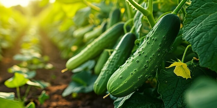 Organic cultivation of greenhouse cucumbers results in a high-quality cucumber harvest and stunning imagery, Generative AI
