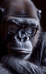 Fototapeta premium A sulky gorilla with glasses and crossed paws
