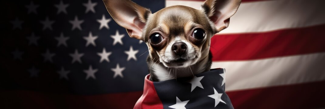 Funny Chihuahua Dog Holding American Flag, Background Image, Background For Banner, HD