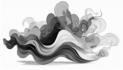 An abstract paper object with with amorphous forms made from up of smoke and ink