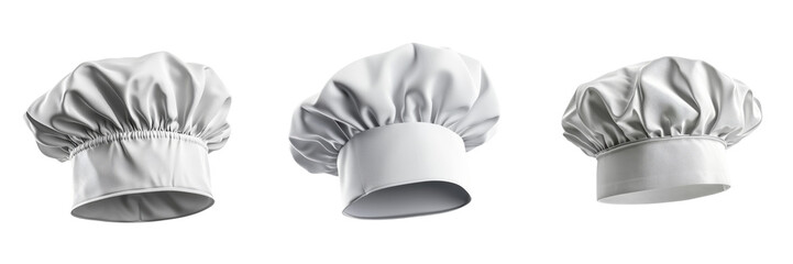 White Cooking Hats Set Isolated on Transparent or White Background, PNG