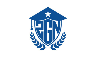 ZGN three letter iconic academic logo design vector template. monogram, abstract, school, college, university, graduation cap symbol logo, shield, model, institute, educational, coaching canter, tech