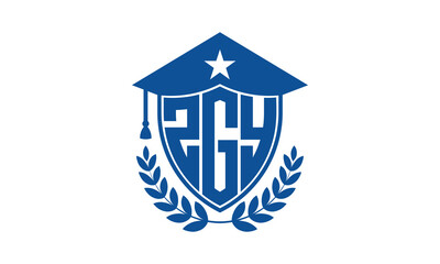 ZGY three letter iconic academic logo design vector template. monogram, abstract, school, college, university, graduation cap symbol logo, shield, model, institute, educational, coaching canter, tech