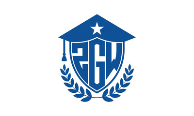 ZGW three letter iconic academic logo design vector template. monogram, abstract, school, college, university, graduation cap symbol logo, shield, model, institute, educational, coaching canter, tech