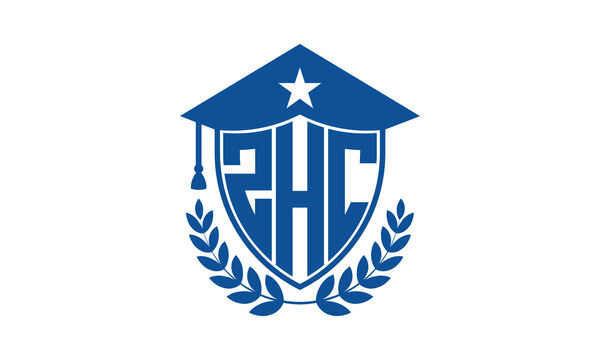 ZHC three letter iconic academic logo design vector template. monogram, abstract, school, college, university, graduation cap symbol logo, shield, model, institute, educational, coaching canter, tech