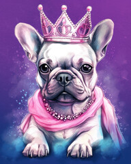 Bulldog wearing a crown