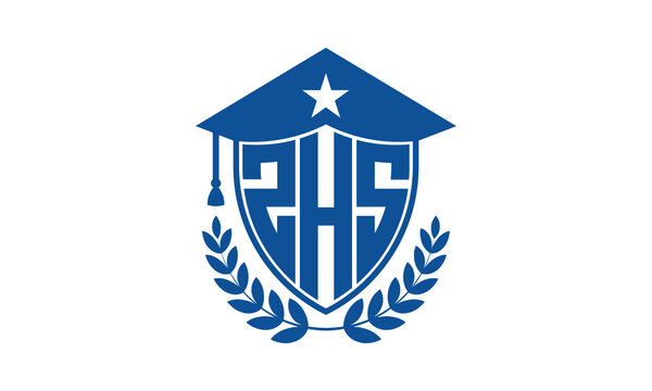 ZHS three letter iconic academic logo design vector template. monogram, abstract, school, college, university, graduation cap symbol logo, shield, model, institute, educational, coaching canter, tech