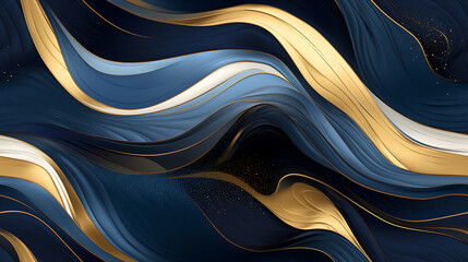 abstract art in rich dark blue, silver and gold colors - Seamless tile. Endless and repeat print.