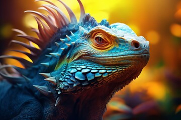Obraz premium Bright beautiful lizard close-up on colored background