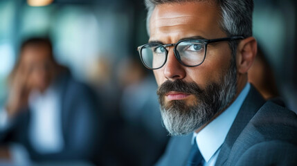 Confident Banker with Beard and Glasses
