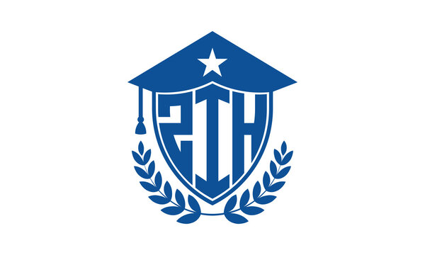 ZIH three letter iconic academic logo design vector template. monogram, abstract, school, college, university, graduation cap symbol logo, shield, model, institute, educational, coaching canter, tech