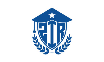 ZIR three letter iconic academic logo design vector template. monogram, abstract, school, college, university, graduation cap symbol logo, shield, model, institute, educational, coaching canter, tech