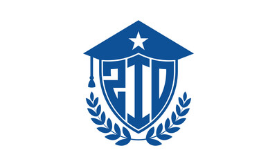 ZIO three letter iconic academic logo design vector template. monogram, abstract, school, college, university, graduation cap symbol logo, shield, model, institute, educational, coaching canter, tech - obrazy, fototapety, plakaty