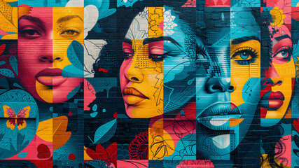 A chic mural filled with symbols of female empowerment