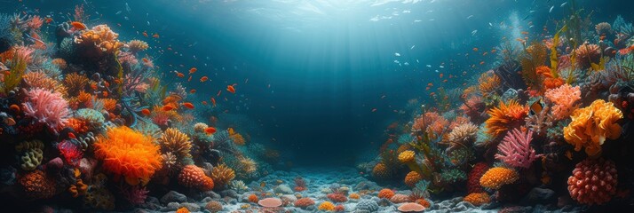 Obraz na płótnie Canvas Lush Vibrant Underwater Coral Garden Texture, Background Image, Background For Banner, HD