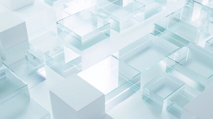Isometric flooring, art of planar geometry, frosted glass white acrylic material.