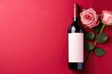 red rose and bottle of wine